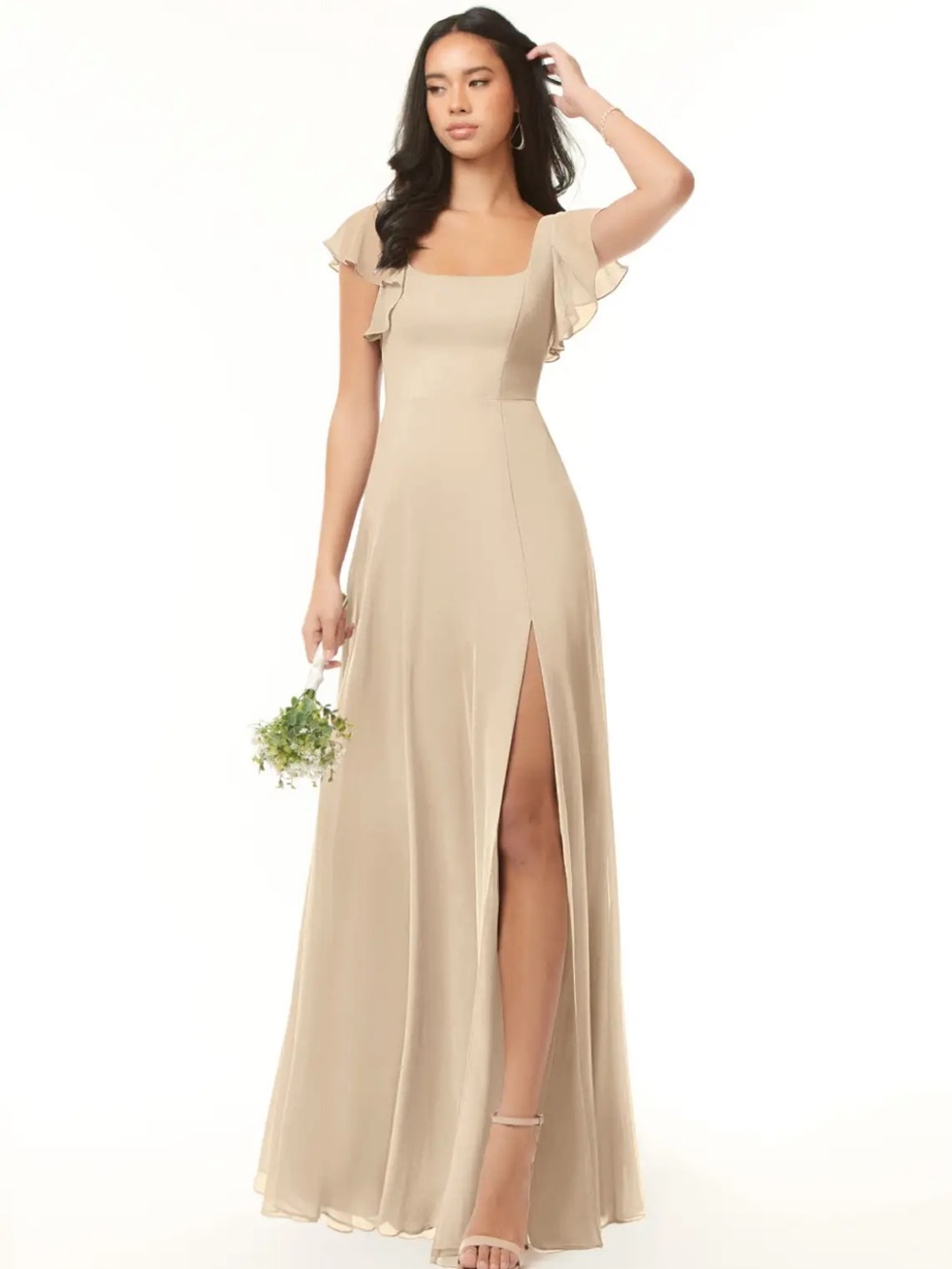 Azazie Bondi bridesmaid chiffon dress - Size 8 Champagne color.
